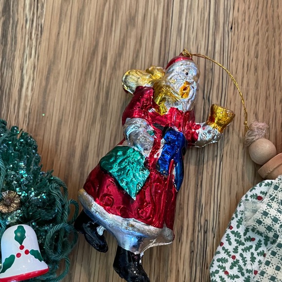 Lot of 6 Vintage Christmas Ornaments Santa Wreath Bird Clay Terracotta - Picture 9 of 10